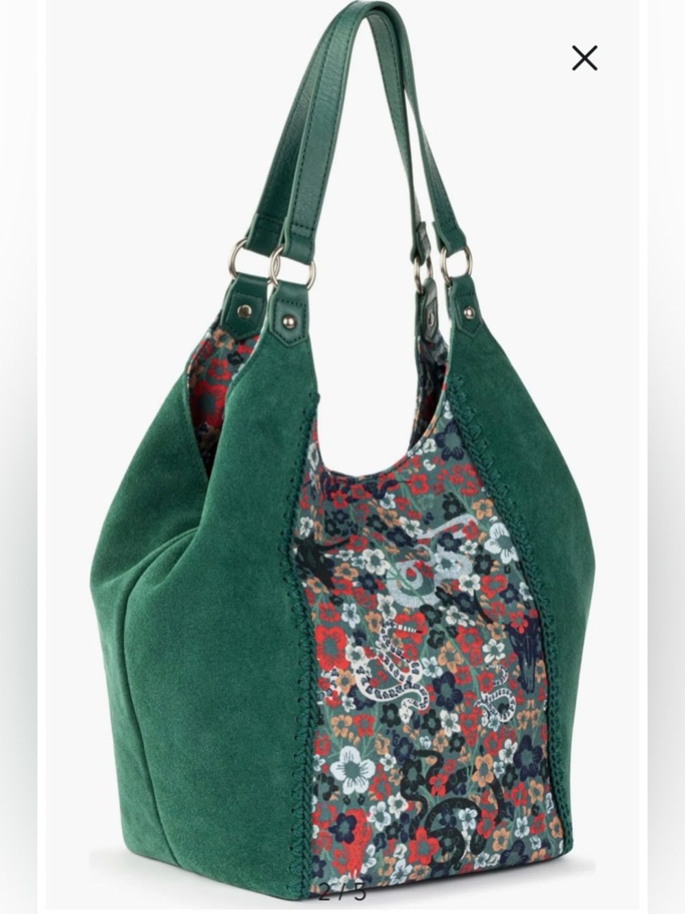 EUC The Sak Roma Emerald Mojave Garden Shopper Suede Leather Tote Shoulder Bag - Picture 4 of 16